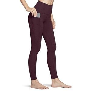 TSLA Women's Athletic Leggings Size XS PocketsDark Plumb High Rise 4 Way Stretch